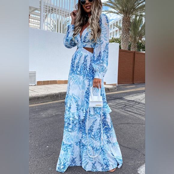 Blue Floral Maxi Dress - Picture 1 of 5